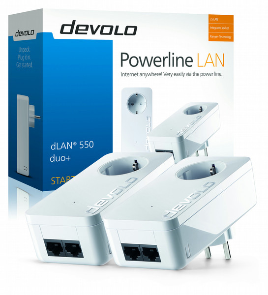Devolo dLAN 550 duo+ Starter Kit 500Mbit/s Eingebauter Ethernet-Anschluss Weiß 2Stück(e) PowerLine Netzwerkadapter