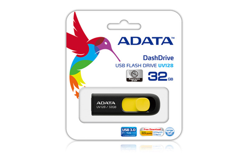 ADATA DashDrive UV128 128GB 128GB USB 3.0 Schwarz, Gelb USB-Stick