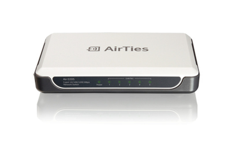 AirTies AIR-0205 Неуправляемый Gigabit Ethernet (10/100/1000) Черный сетевой коммутатор
