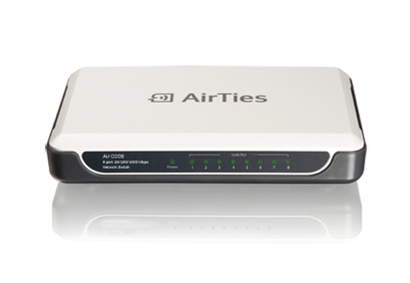 AirTies AIR 0208 Неуправляемый Gigabit Ethernet (10/100/1000) Черный, Белый