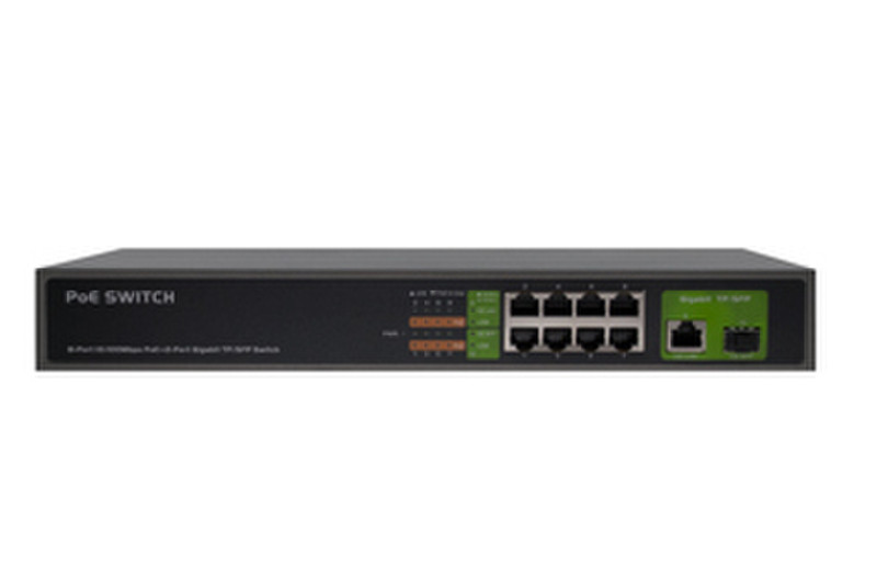 Vonnic VPOES8P1G150W Fast Ethernet (10/100) Power over Ethernet (PoE) Black network switch