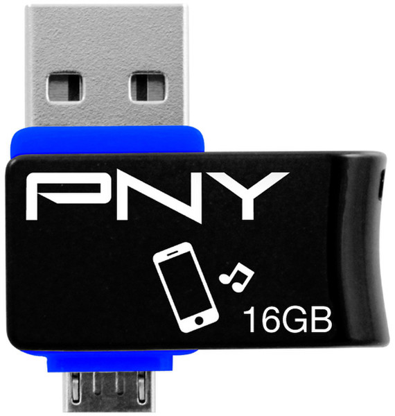 PNY Duo-Link On-The-Go 16GB 16ГБ USB 2.0 Тип -A Черный USB флеш накопитель