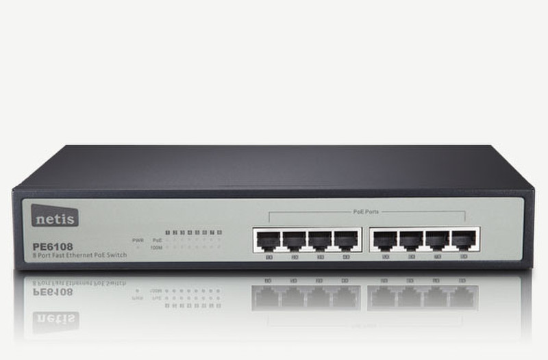 Netis System PE6108 ungemanaged Fast Ethernet (10/100) Energie Über Ethernet (PoE) Unterstützung Schwarz, Grau Netzwerk-Switch