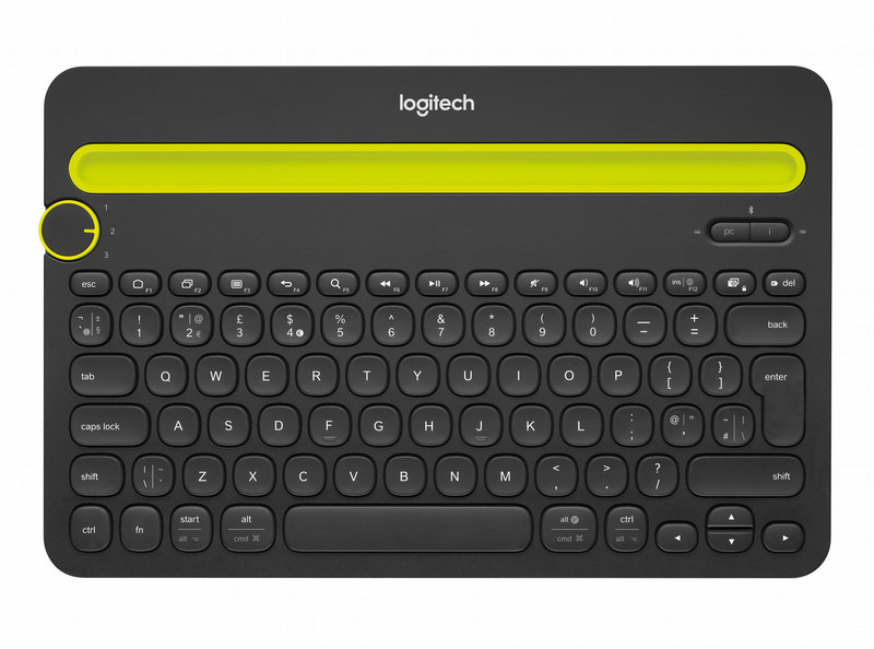Logitech K480 Bluetooth QWERTY US International Schwarz, Gelb Tastatur für Mobilgeräte