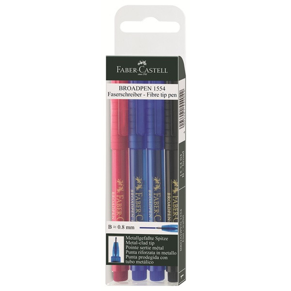 Faber-Castell Fineliner BROADPEN 1554 Черный, Синий, Красный 4шт капиллярная ручка