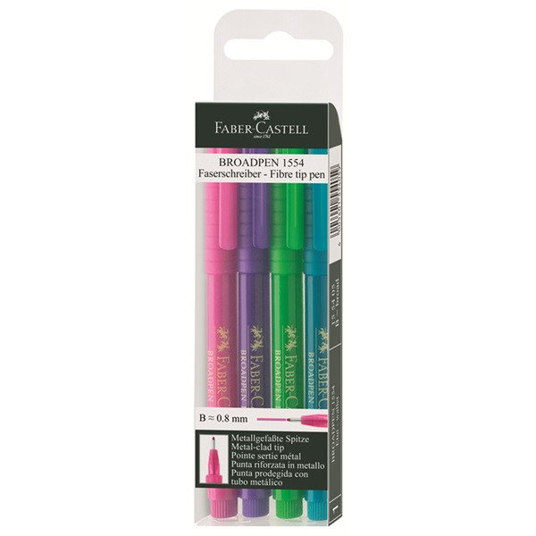 Faber-Castell Fineliner BROADPEN 1554 Green,Pink,Turquoise,Violet 4pc(s) fineliner