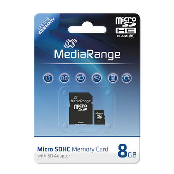 MediaRange 8GB microSDHC 8GB MicroSDHC Class 10 memory card