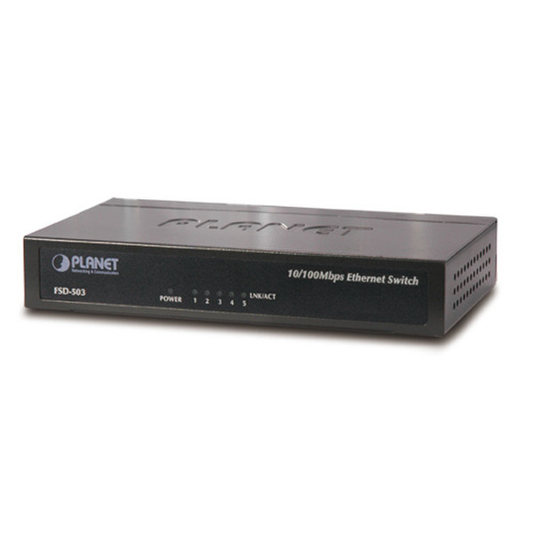 Planet FSD-503 Unmanaged network switch L2 Gigabit Ethernet (10/100/1000) Black network switch