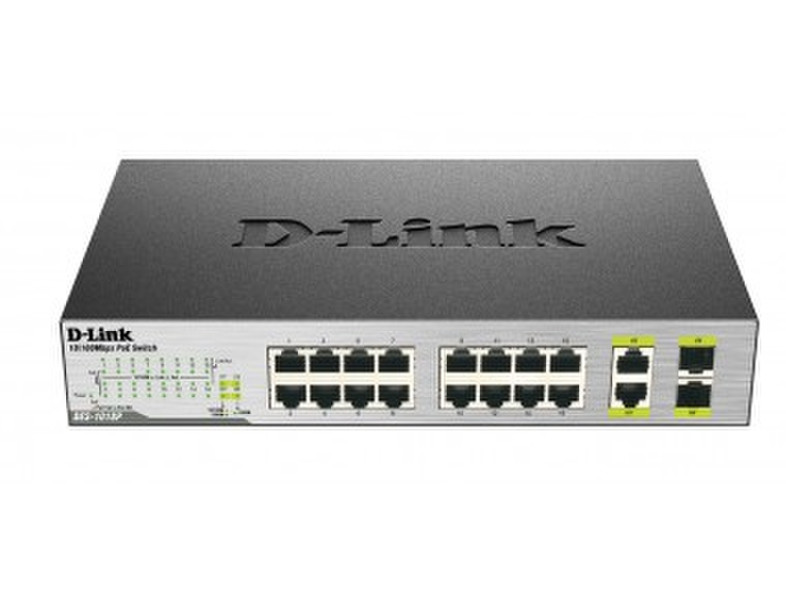 D-Link DES-1018P Неуправляемый L2 Fast Ethernet (10/100) Power over Ethernet (PoE) Черный, Серый сетевой коммутатор