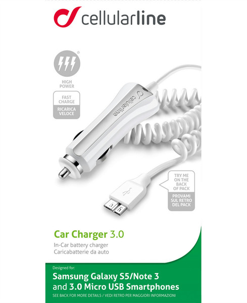 Cellularline CBRMICROUSB30 Auto White mobile device charger
