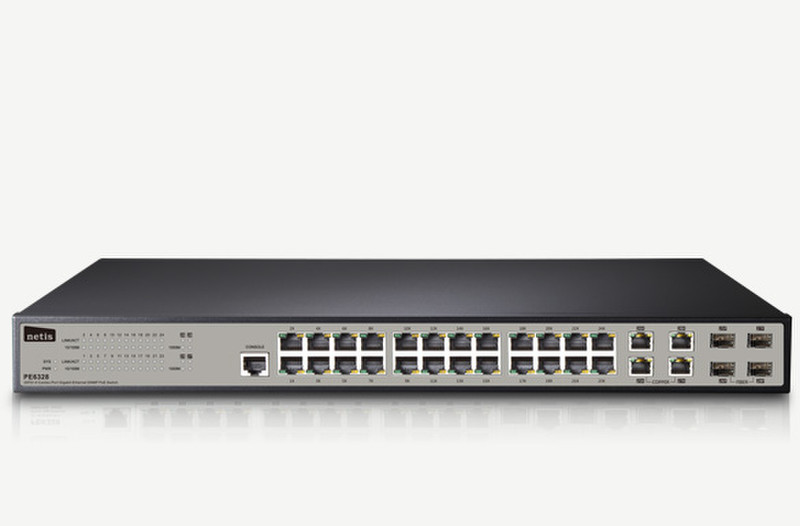 Netis System PE6328 Управляемый Fast Ethernet (10/100) Power over Ethernet (PoE) Черный, Серый сетевой коммутатор