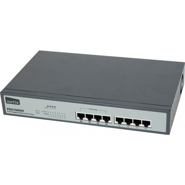 Netis System PE6108GH Unmanaged Gigabit Ethernet (10/100/1000) Power over Ethernet (PoE) Black,Grey network switch