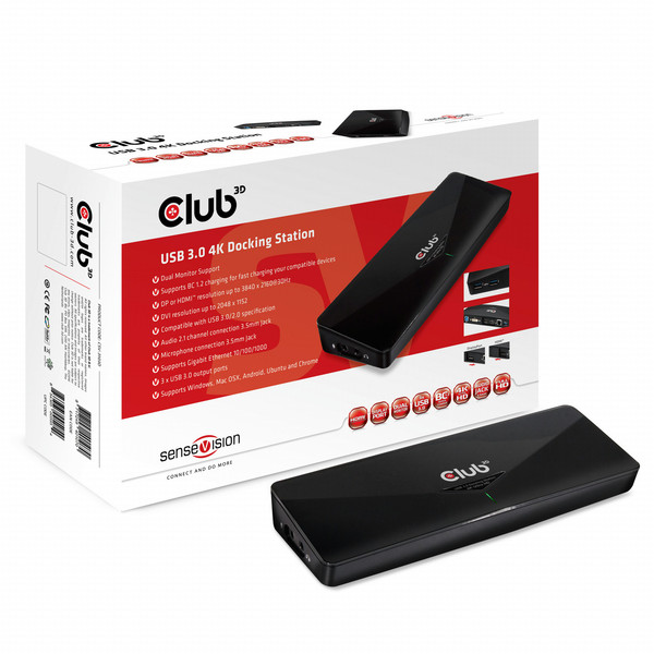 CLUB3D SenseVision USB 3.0 4K UHD Docking Station notebook dock/port replicator
