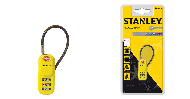 Stanley 3 Digit yellow 20mm Zinc vinyl steel cable Luggage combination lock Zink Gelb