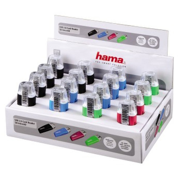 Hama 00054133 USB 2.0 Черный, Синий, Зеленый, Розовый устройство для чтения карт флэш-памяти