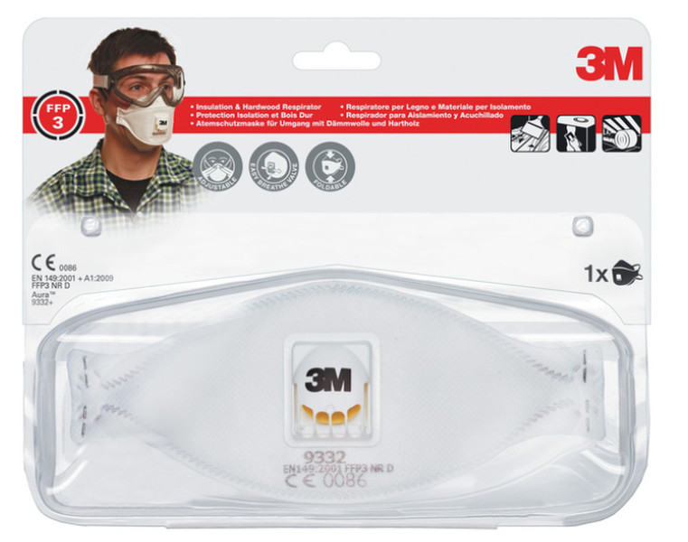 3M Aura Disposable Respirator, FFP3, Valved, 9332+