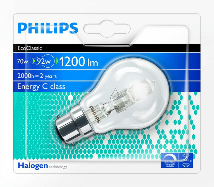 Philips Halogen Classic 8727900836547 70Вт B22 D Теплый белый галогенная лампа energy-saving lamp