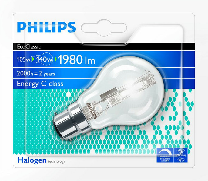 Philips Halogen Classic 8727900836561 105W B22 D Warm white halogen bulb energy-saving lamp