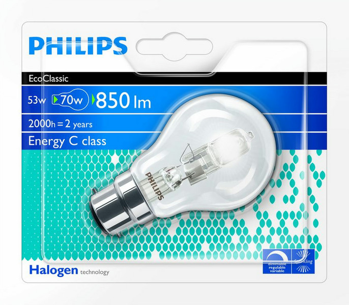 Philips Halogen Classic 8727900836523 53W B22 D Warm white halogen bulb energy-saving lamp