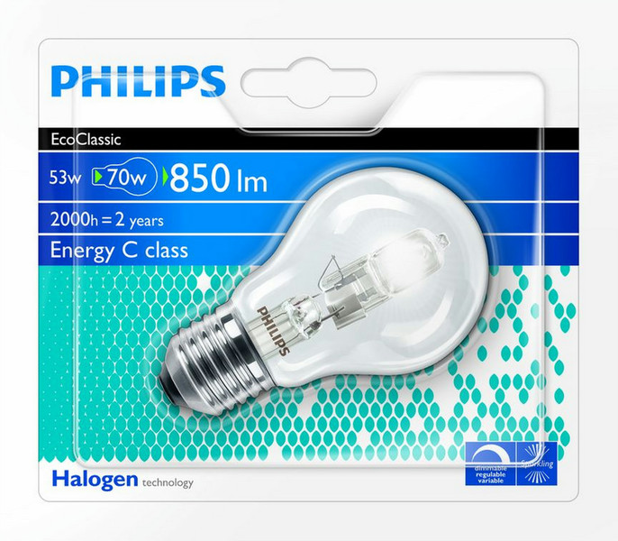 Philips Halogen Classic 8727900836424 53Вт E27 D Теплый белый галогенная лампа energy-saving lamp