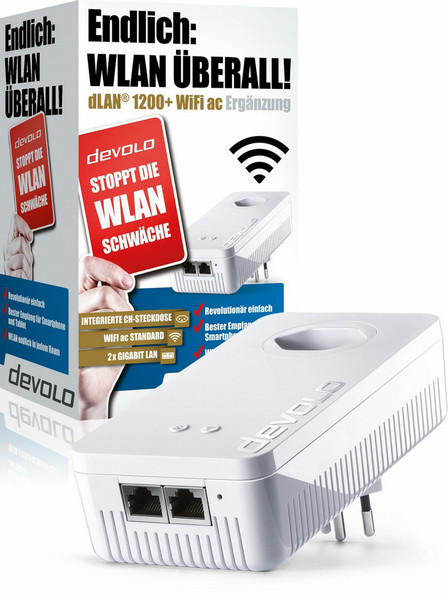 Devolo dLAN 1200+ WiFi ac 1200Mbit/s Eingebauter Ethernet-Anschluss WLAN Weiß 2Stück(e) PowerLine Netzwerkadapter