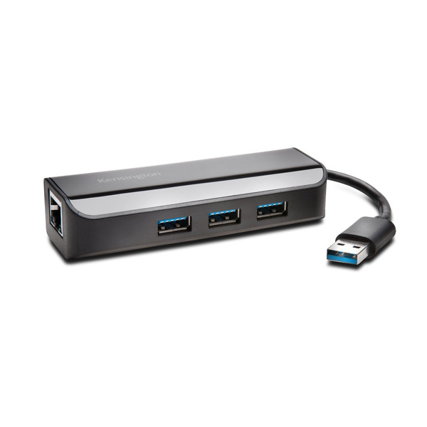 Kensington UA3000E USB 3.0 Ethernet Adapter & 3-Port Hub — Black