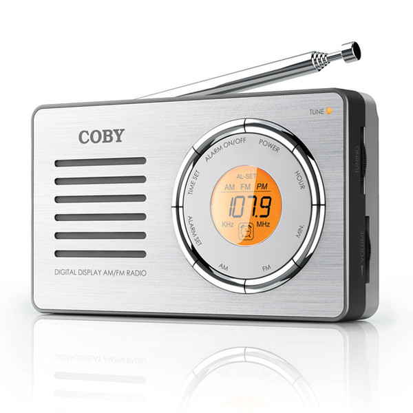 Coby Compact AM/FM Radio Персональный Цифровой Cеребряный радиоприемник
