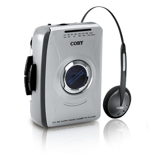 Coby Personal AM/FM Stereo Cassette Player Персональный Аналоговый Cеребряный радиоприемник