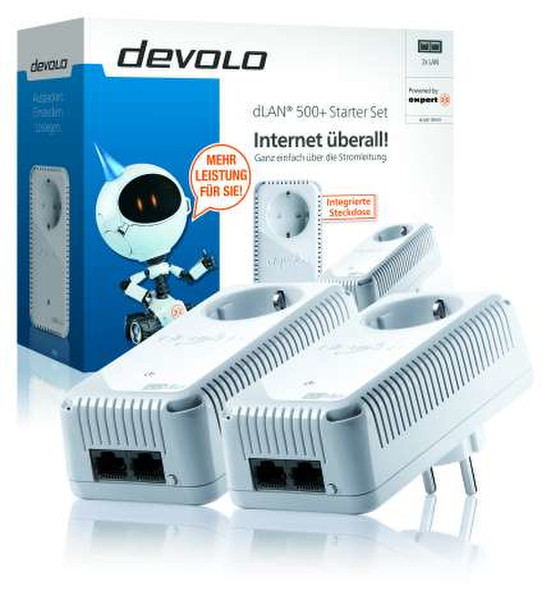 Devolo dLAN 500 duo+ Eingebauter Ethernet-Anschluss WLAN Weiß 2Stück(e) PowerLine Netzwerkadapter