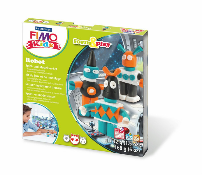 Staedtler FIMO kids 8034 Модельная глина 42г Черный, Оранжевый, Бирюзовый, Белый 1шт