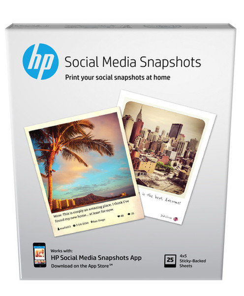 HP Social Media Snapshots Removable Sticky Photo Paper-25 sht/4 x 5 in Druckerpapier