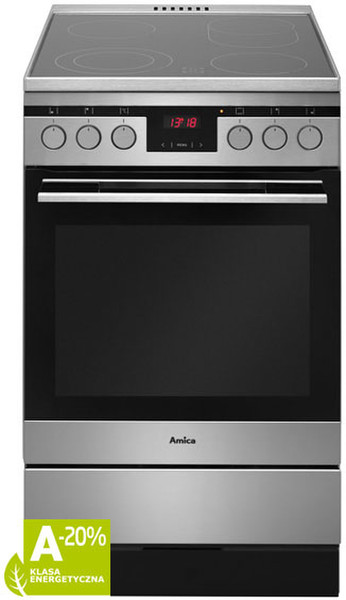 Amica 514CE3.413TsKDHaQ(XL) Freestanding Ceramic hob A-20% Stainless steel