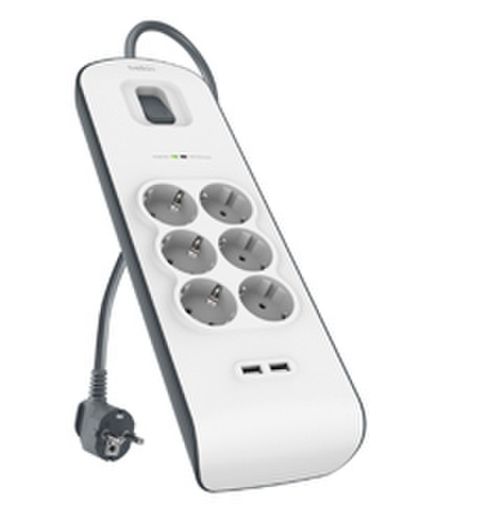 Belkin BSV604vf2M 6AC-Ausgänge 2m Weiß Spannungsschutz