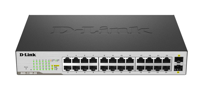 D-Link DGS-1100-26 L2 Gigabit Ethernet (10/100/1000) Черный, Серый сетевой коммутатор