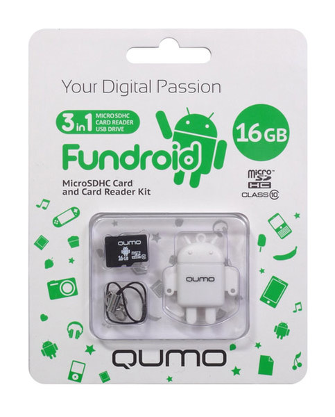 QUMO QM16GCR-MSD10-FD-WHT 16ГБ MicroSDHC Class 10 карта памяти