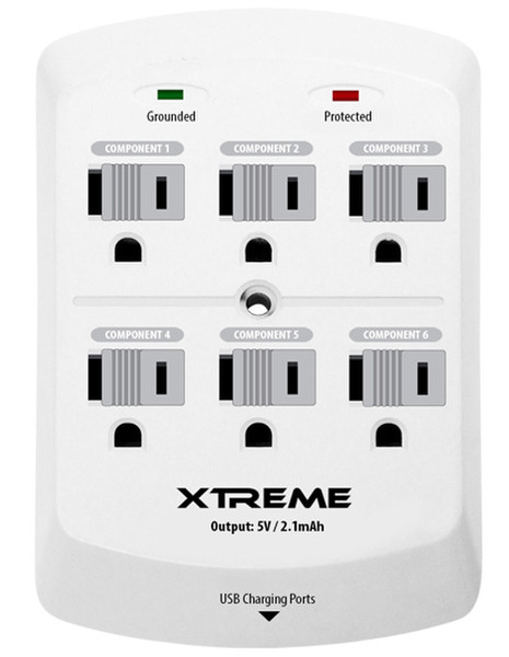 Xtreme 28621 6розетка(и) Белый сетевой фильтр
