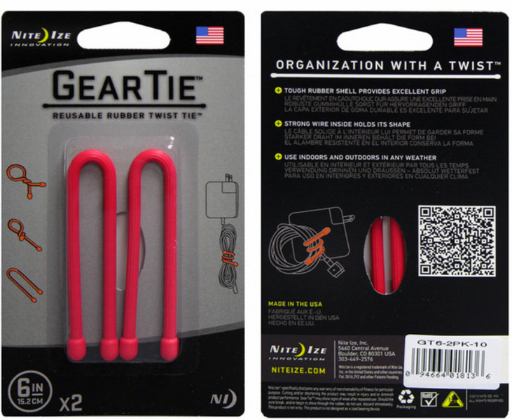 Nite Ize GT6-2PK-10 Rubber Red 2pc(s) cable tie