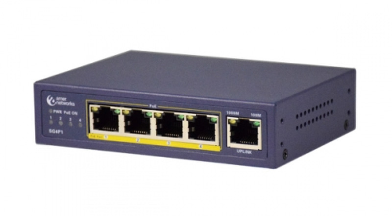 Amer Networks SG4P1 Неуправляемый Gigabit Ethernet (10/100/1000) Power over Ethernet (PoE) Синий сетевой коммутатор