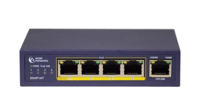 Amer Networks SG4P1AT Unmanaged Gigabit Ethernet (10/100/1000) Power over Ethernet (PoE) Grey network switch