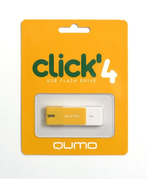 QUMO 4GB Click 4ГБ USB 2.0 Белый, Желтый USB флеш накопитель