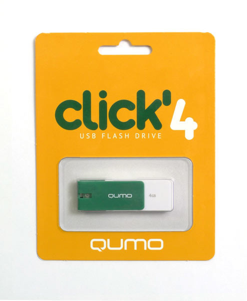 QUMO 4GB Click 4ГБ USB 2.0 Зеленый, Белый USB флеш накопитель