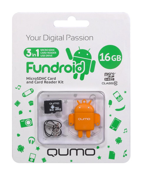 QUMO QM16GCR-MSD10-FD-ORG 16GB MicroSDHC Class 10 memory card