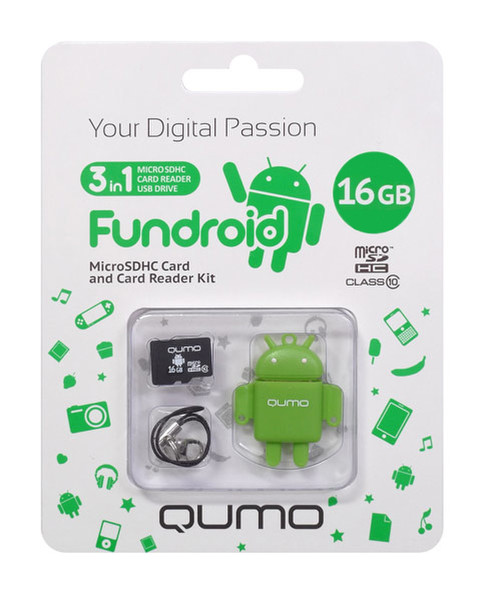 QUMO QM16GCR-MSD10-FD-GRN 16GB MicroSDHC Class 10 memory card