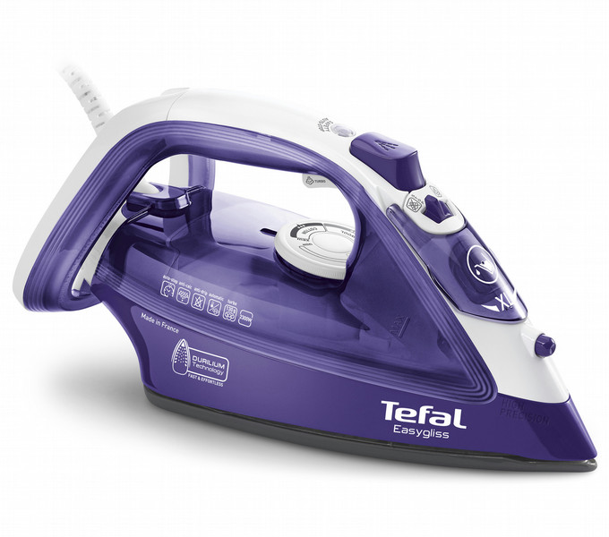 Tefal EasyGliss FV3930 Trocken- & Dampfbügeleisen Duriliumsohle 2300W Violett, Weiß Bügeleisen