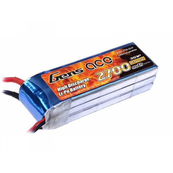 Gens ace B-25C-2700-3S1P Lithium Polymer 2700mAh 11.1V rechargeable battery