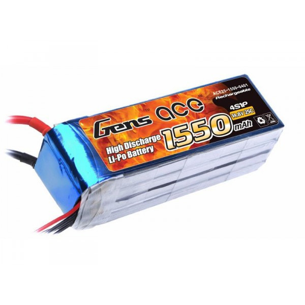 Gens ace B-25C-1550-4S1P Lithium Polymer 1550mAh 14.8V rechargeable battery