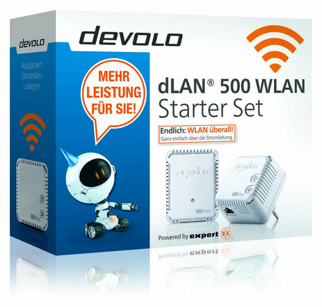 Devolo dLAN 500 WLAN Starter Set 500Мбит/с Подключение Ethernet Wi-Fi Белый 2шт PowerLine network adapter