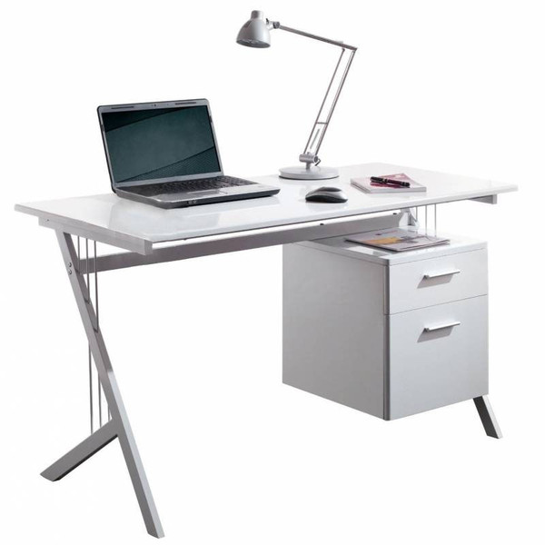 Techly PC Desk with Two Drawers, Color Glossy White ICA-TB 3365W