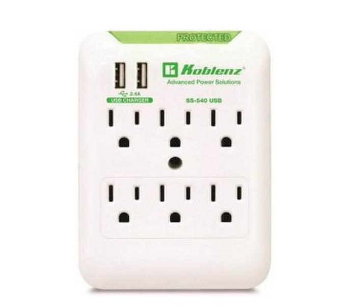 Koblenz SS-540 USB 6AC outlet(s) White surge protector