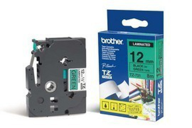 Brother Gloss Laminated Labelling Tape - 12mm, Black/Green TZ label-making tape